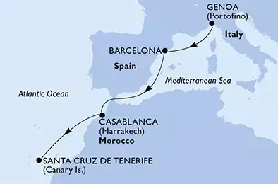 Genoa,Barcelona,Casablanca,Santa Cruz de Tenerife