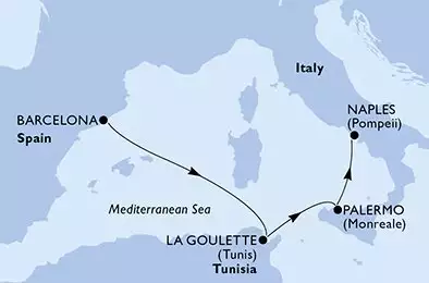 Barcelona,La Goulette,Palermo,Naples