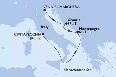 Venice-Marghera,Split,Kotor,Civitavecchia