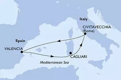 Civitavecchia,Valencia,Cagliari,Civitavecchia