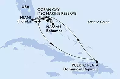 Miami,Nassau,Ocean Cay,Miami,Nassau,Ocean Cay,Puerto Plata,Miami