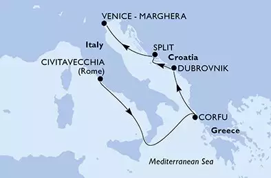 Civitavecchia,Corfu,Dubrovnik,Split,Venice-Marghera