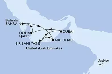 Abu Dhabi,Sir Bani Yas,Dubai,Dubai,Doha,Bahrain,Abu Dhabi