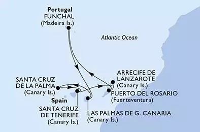 Santa Cruz de Tenerife,Arrecife de Lanzarote,Puerto del Rosario,Funchal,Las Palmas de G.Canaria,Santa Cruz de La Palma,Santa Cruz de Tenerife