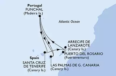 Las Palmas de G.Canaria,Funchal,Santa Cruz de Tenerife,Arrecife de Lanzarote,Puerto del Rosario,Funchal,Las Palmas de G.Canaria