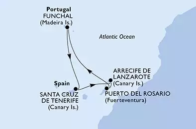 Funchal,Santa Cruz de Tenerife,Arrecife de Lanzarote,Puerto del Rosario,Funchal