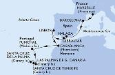 Marseille,Barcelona,Malaga,Gibraltar,Lisbon,Casablanca,Funchal,Las Palmas de G.Canaria,Santa Cruz de La Palma,Santa Cruz de Tenerife