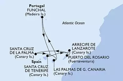 Santa Cruz de Tenerife,Arrecife de Lanzarote,Puerto del Rosario,Santa Cruz de La Palma,Las Palmas de G.Canaria,Funchal,Santa Cruz de Tenerife