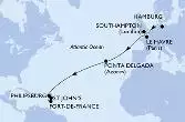 Hamburg,Southampton,Le Havre,Ponta Delgada,Philipsburg,St John s,Fort de France