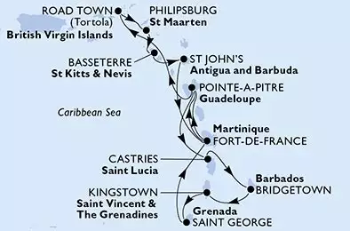 Bridgetown,Kingstown,Saint George,Fort de France,Pointe-a-Pitre,Road Town,Philipsburg,Basseterre,St John s,Fort de France,Pointe-a-Pitre,Castries,Bridgetown