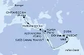 Civitavecchia,Alexandria,Suez Canal North,Suez Canal South,Aqaba,Muscat,Doha,Dubai,Doha