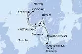 Copenhagen,Warnemunde,Bergen,Eidfjord,Kristiansand,Oslo,Copenhagen