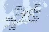 Copenhagen,Warnemunde,Stockholm,Visby,Tallinn,Helsinki,Riga,Klaipeda,Copenhagen